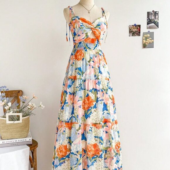 Multicolor Boho Women's Romantic Floral Casual Holiday Dress - Picture 7 of 8